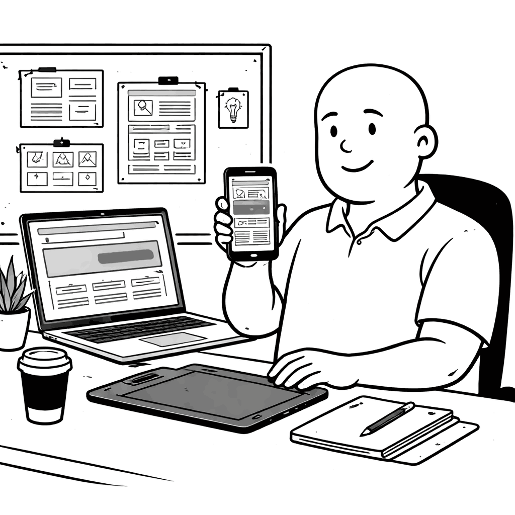 Ilustrasi Thuan bekerja membuat web